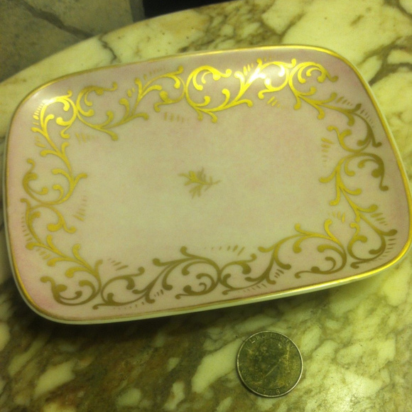 vintage Limoges Saks 5th Porcelain 24k Gold Pink Soap Dish - Picture 2 of 6